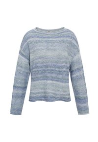 Leichter Strickpullover in Blau- und Grüntönen, mit lockerer Passform, weitem Ausschnitt und langen Ärmeln mit Rippbündchen.