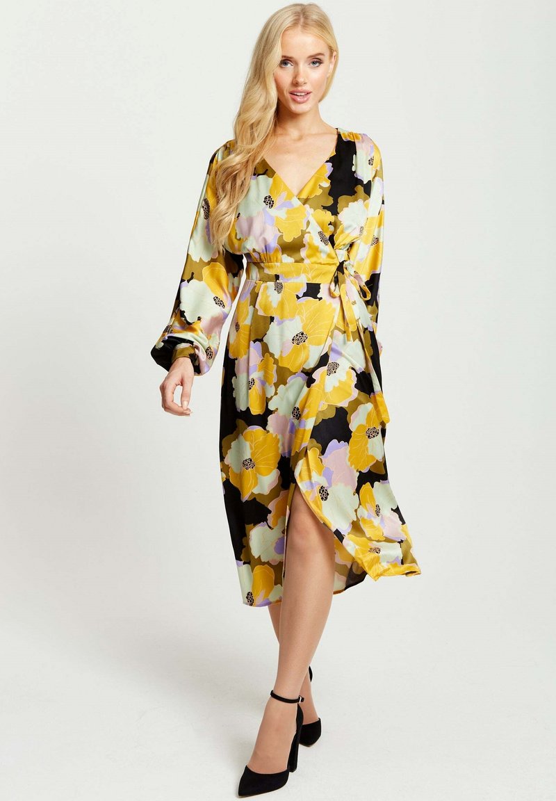 Liquorish EARTH TONE FLORAL PRINT MIDI WRAP - Day dress - yellow