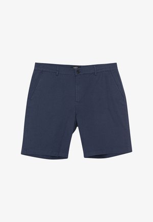 Navyblå herreshorts med ren og skarp pasform, med knap- og lynlås-lukning foran, to forlommer og bæltestropper.