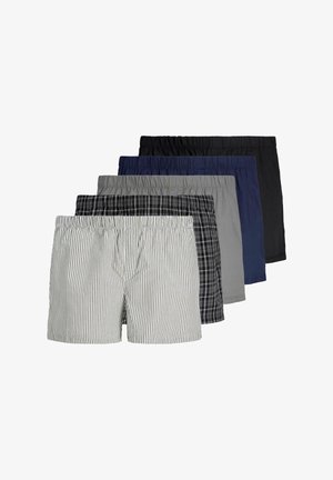 Viis paari meeste bokserite komplekt, millel on erinevad mustrid: triibuline, ruuduline, ühtlane tumesinine, ühtlane hall ja ühtlane must, painduva vöökohtadega.