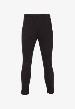 Zwarte slim-fit sportbroek met een elastische tailleband en een klein geborduurd logo op het bovenste gedeelte van de linker dij.