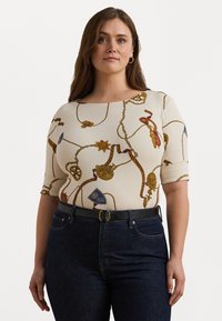 Lauren Ralph Lauren Woman PRINT STRETCH COTTON BOATNECK TEE - Print T-shirt - cream