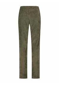 Olijfgroene corduroy broek met een rechte pijp, voorzien van een gestructureerd oppervlak en een elastische tailleband voor comfort.