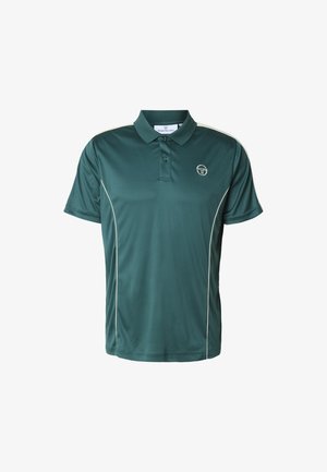 Polo verde de manga corta con detalles de ribete blanco, cuello abotonado y el logo de Sergio Tacchini en el pecho izquierdo.