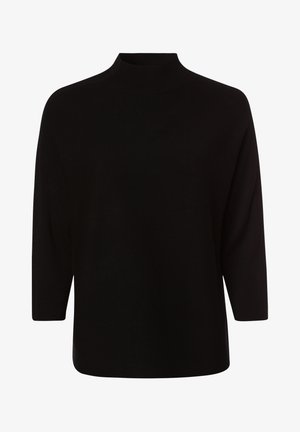 Pull noir à manches longues avec un col montant semi-rentré et une coupe ample et décontractée.