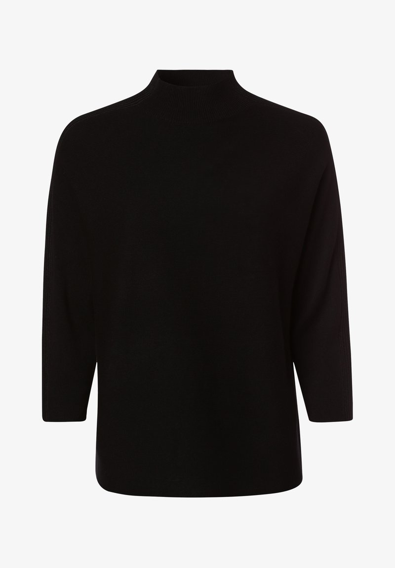 Pull noir à manches longues avec un col montant semi-rentré et une coupe ample et décontractée.