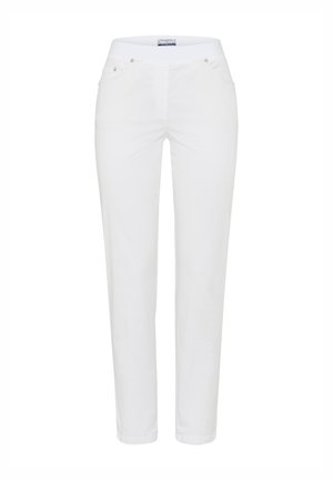 Hvide lige ben bukser med en glat talje, to frontlommer og subtile syninger, lavet af blødt, holdbart stof.