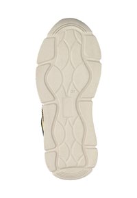 Sohle eines Schuhs, ausgestattet mit einem strukturierten weißen Gummi-Material mit einem wellenförmigen Muster und einem Prägeetikett "37" an der Seite.