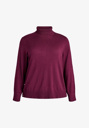 Bordeaux coltrui sweater van zacht gebreid materiaal. Heeft lange mouwen, een geribde kraag en manchetten, met decoratieve knopen aan de zijkanten.