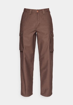 Pantalones cargo en un rico color marrón, con cintura alta, pierna recta y dos grandes bolsillos laterales para almacenamiento. Tejido de algodón duradero.