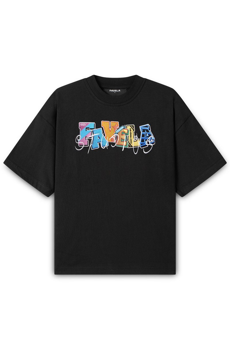 FAVELA T-shirt print zwart