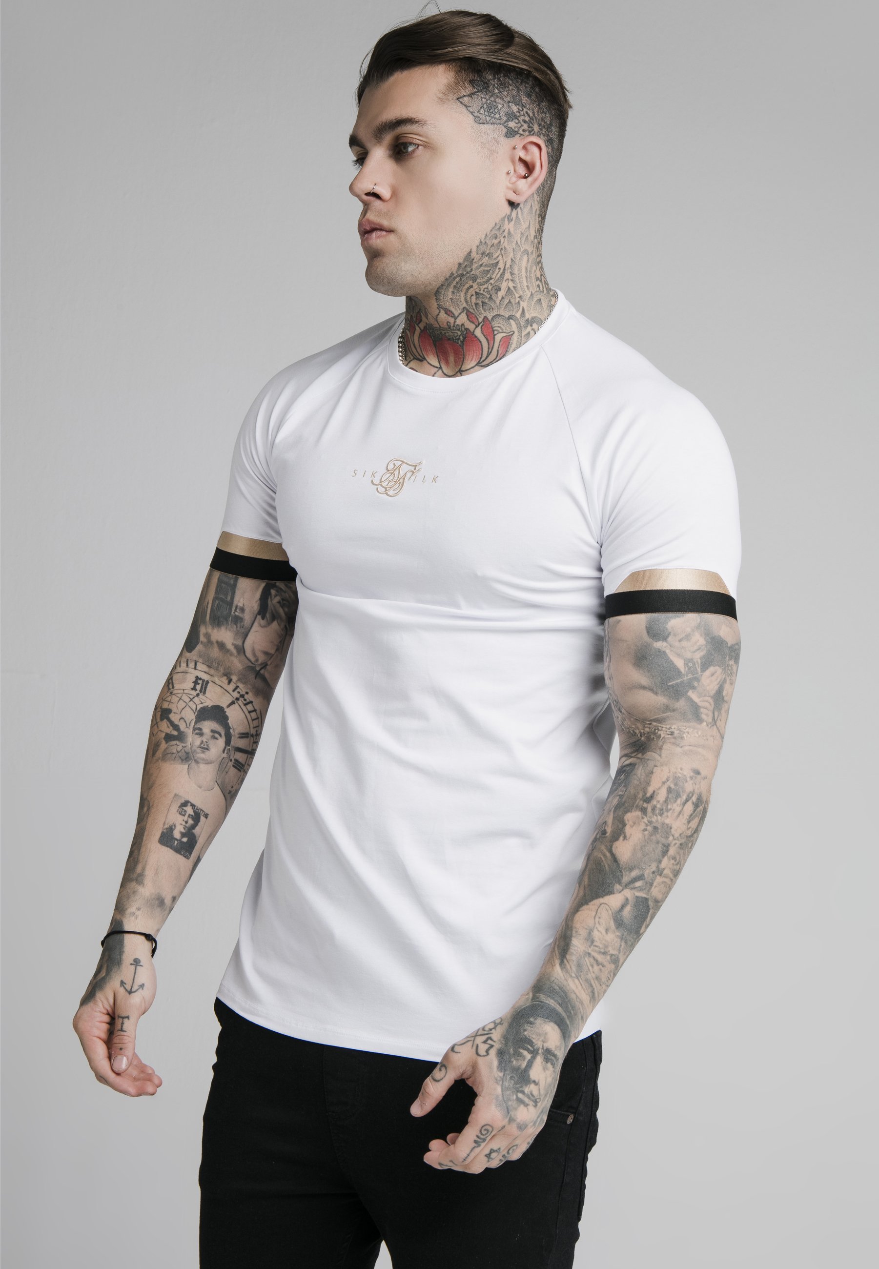 SIKSILK DUAL CUFF TECH TEE - Camiseta estampada - white/gold/blanco -  Zalando.es