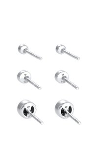 Ohrringe aus Sterlingsilber in zwei Größen. Glattes, sphärisches Design mit einem verjüngten Stecker; markiert mit "925" für die Silberreinheit.