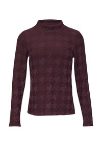 Langsleeve turtleneck top in donker bordeaux met een houndstoothpatroon. Gemaakt van gestructureerde stof met een aansluitend ontwerp en geribbelde kraag.