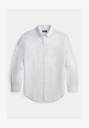 Μακρυμάνικο πουκάμισο με γαλάζιες ρίγες από βαμβάκι, με γιακά με κουμπιά, κλασική εφαρμογή και μικρό κεντημένο λογότυπο στο στήθος.