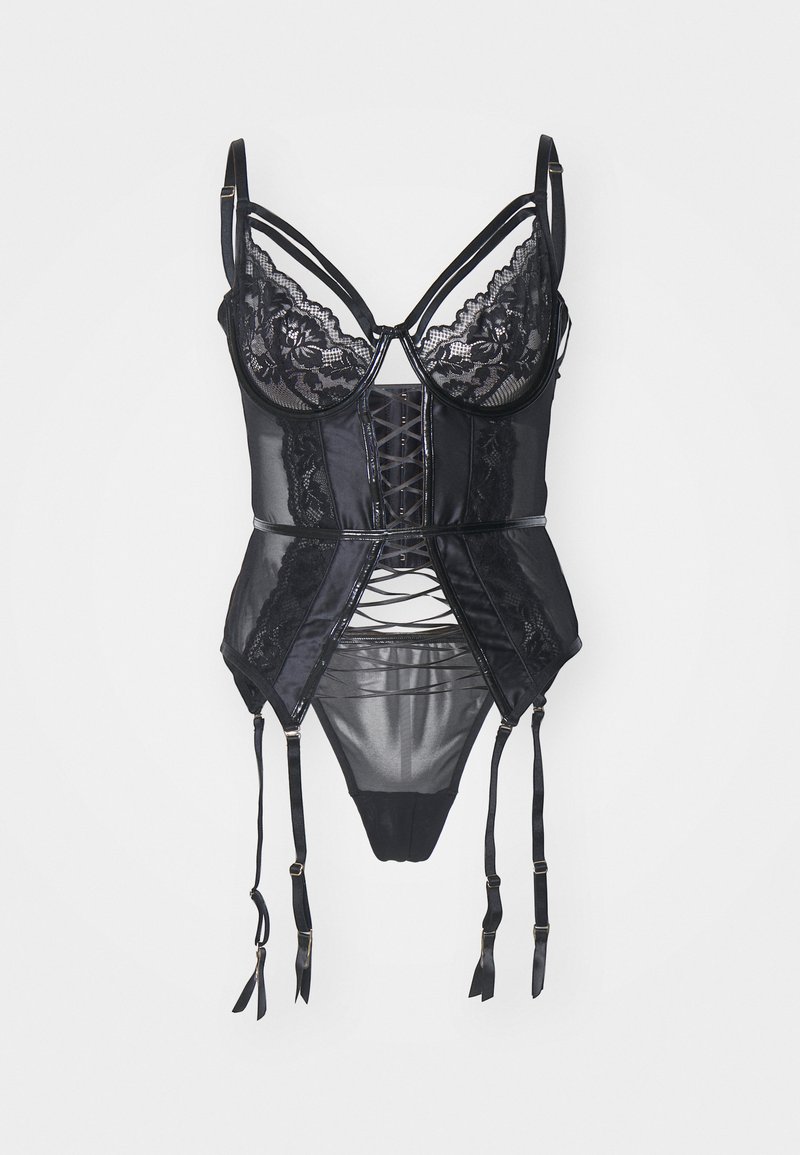 Ann Summers HOT BLOODED CROTCHLESS CAMI SUSPENDER SET - Τάνγκα - black