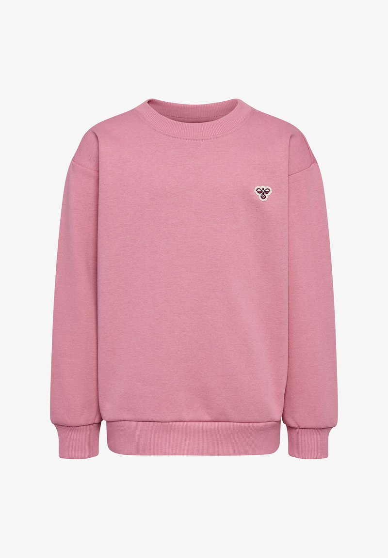 Roze sweatshirt met een ronde hals, ribbelmanchetten en ribbelzoom; heeft een kleine geborduurde graphic op de borst. Gemaakt van zachte stof.