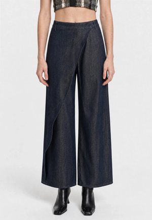 KARL LAGERFELD OVERLAP PANTS - Wide leg - dark blue denim
