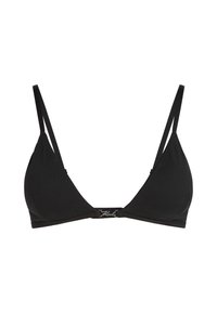 Juodas trikampis braletės liemenėlė, pagaminta iš švelnaus medvilnės. Savybės: plonos reguliuojamos petnešos ir mažas logotipas centre, po juostele.