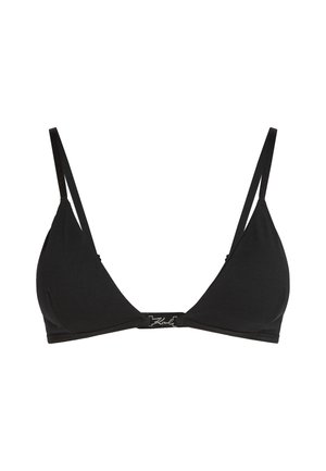 Juodas trikampis braletės liemenėlė, pagaminta iš švelnaus medvilnės. Savybės: plonos reguliuojamos petnešos ir mažas logotipas centre, po juostele.