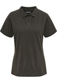 Donkergroene polo shirt van katoen, met een klassieke kraag, korte mouwen en een knoopsluiting met drie knopen. Minimalistisch ontwerp zonder patronen.