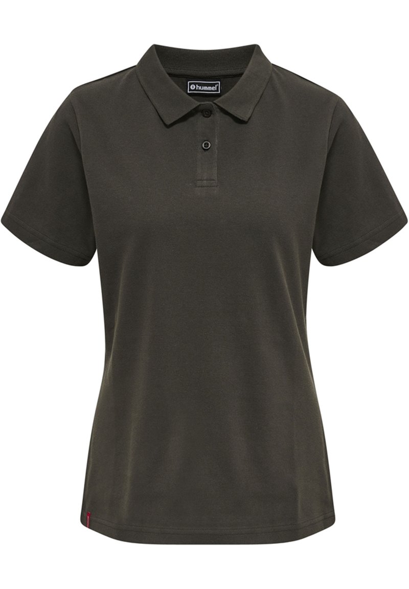 Donkergroene polo shirt van katoen, met een klassieke kraag, korte mouwen en een knoopsluiting met drie knopen. Minimalistisch ontwerp zonder patronen.
