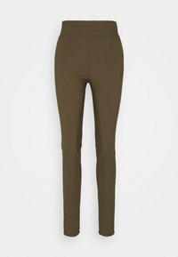 Olivgröna leggings med en slät struktur, hög midja och en åtsittande silhuett. Inga synliga mönster eller hårdvarudetaljer.