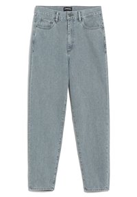 Jeans in denim grigio chiaro con design a gamba dritta, stile a cinque tasche e dettagli di cucitura sottili. Presenta una classica zip e chiusura con bottone.