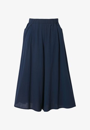 Ulla Popken FLOWING WIDE LEG CROP - Pantaloni - marine