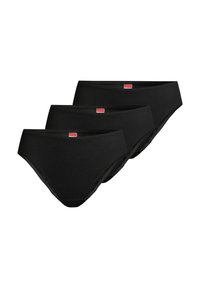 Slip neri in cotone con texture a coste, dotati di una vita liscia e un'etichetta del marchio rossa, venduti in confezione da tre.