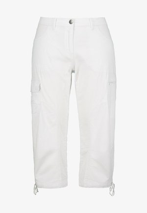 Witte cargo broek met een rechte pasvorm, gemaakt van lichtgewicht stof. Voorzien van zijzakken en verstelbare boorden met trekkoorden.