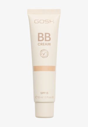 Tube de BB Cream GOSH avec SPF 15, certifié hypoallergénique, 30 ml, échantillon de couleur beige sur le devant, emballage beige avec bouchon à vis.