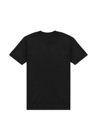 Schwarzes T-Shirt mit kurzen Ärmeln aus Baumwolle, mit Rundhalsausschnitt und einer glatten Textur, ohne Grafiken oder Muster.