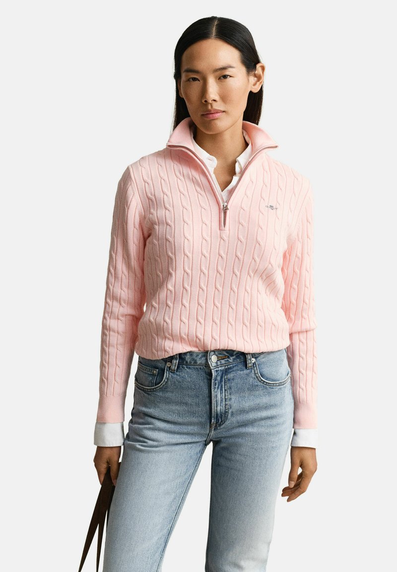 GANT STRETCH CABLE HALF-ZIP - Svetr - apricot pink