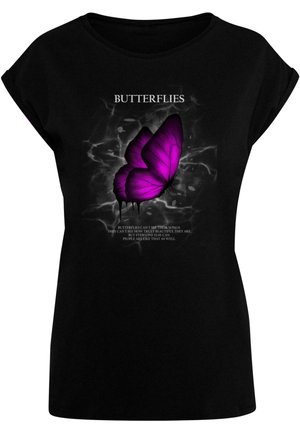BUTTERFLIES EXTENDED SHOULDER  - Tričko s potlačou - black
