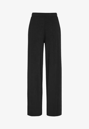 Sorte wide-leg bukser lavet af blødt stof, med en sømløs waistband og et rent design, uden lommer eller synlige syninger.