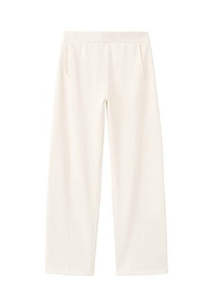 Elfenbeinfarbene weite Hosen mit elastischem Bund und Seitentaschen, gefertigt aus einem weichen, glatten Stoff.