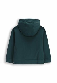 Zielona bluza z dużym, regulowanym kapturem, długimi rękawami i krojem typu cropped, z prążkowanym dołem i mankietami. Miękka, fakturowana tkanina.