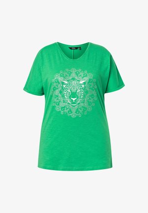 Ulla Popken, T-SHIRT, METALLIC-TIERMANDALA, V-AUSSCHNITT, HALBARM - Camiseta estampada - grass green