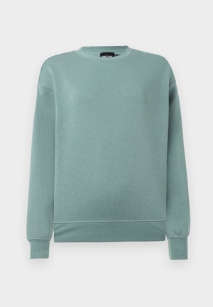 Mentolová mikina z jemného materiálu, s okrúhlym výstrihom, dlhými rukávmi so žebrovanými manžetami a uvoľneným strihom.