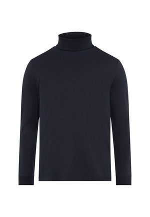 Langärmliges Rollkragen-Shirt in einfarbigem Marineblau, aus weichem Baumwoll-Mix gefertigt, mit taillierter Silhouette und gerippten Bündchen.