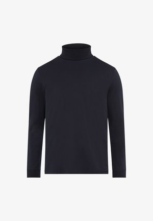 Langärmliges Rollkragen-Shirt in einfarbigem Marineblau, aus weichem Baumwoll-Mix gefertigt, mit taillierter Silhouette und gerippten Bündchen.