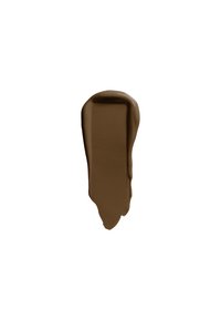 Campione di vernice marrone con una texture liscia, caratterizzato da una tonalità di cioccolato scuro e una forma affusolata. Leggero lucido sulla superficie.