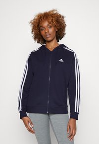 adidas Sportswear ESSENTIALS STRIPES OVERSIZED FULL ZIP HOODIE - Φούτερ με φερμουάρ - legend ink/white