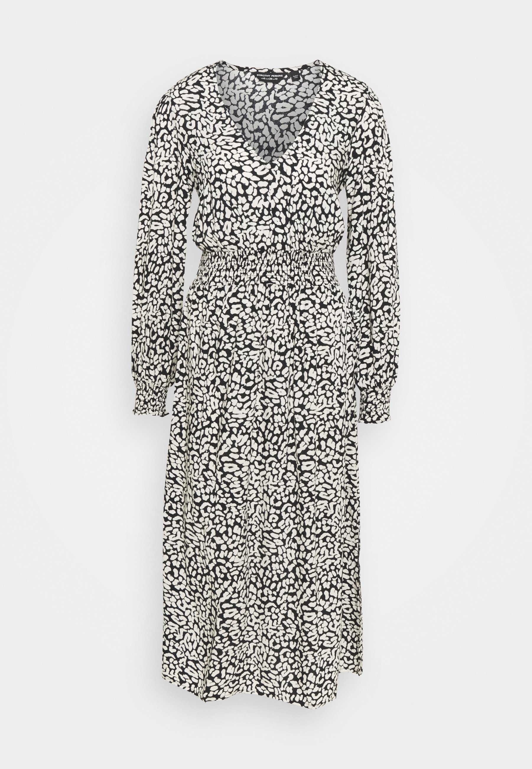 Dorothy Perkins MONO ANIMAL SHIRRED WAIST MIDI - Vestido informal - black/ negro - Zalando.es