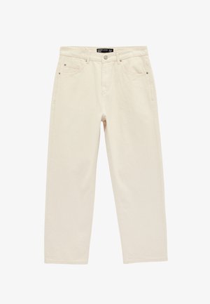 Proste jeansy w kolorze ecru, z pięcioma kieszeniami, zapięciem na guzik i szlufkami na pasek, oznaczone jako Katoo Jeans w rozmiarze W 32 L 32.