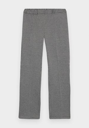 Broek met zwart-wit houndstoothpatroon, voorzien van een elastische tailleband, straight-leg ontwerp en een gladde textuur.