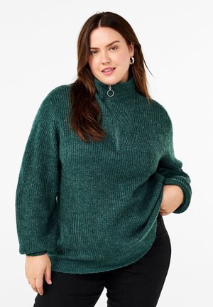 Zizzi FLASH MIT HOHEM KRAGEN UND REISSVERSCHLUSS - Jumper - sea moss mel
