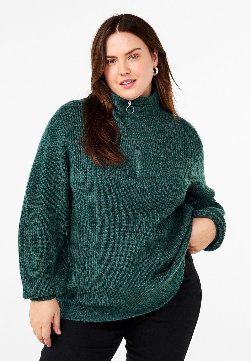 Zizzi FLASH MIT HOHEM KRAGEN UND REISSVERSCHLUSS - Svetr - sea moss mel
