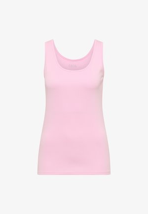 Zachte roze mouwloze tanktop met een ronde halslijn, ontworpen voor een nauwsluitende pasvorm en een gladde uitstraling.